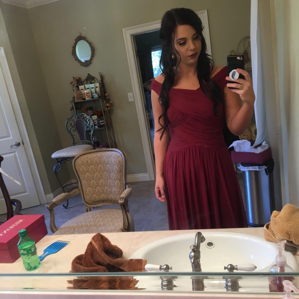 Maroon Cranberry Dark Red Off Shoulder Maxi Dress